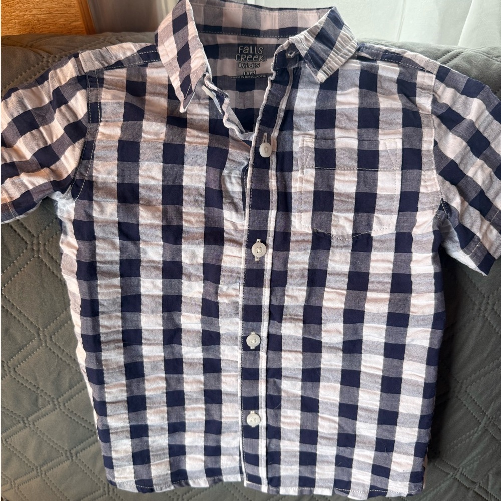 Falls Creek Kids Navy and White Plaid Shirt Size 18 Months